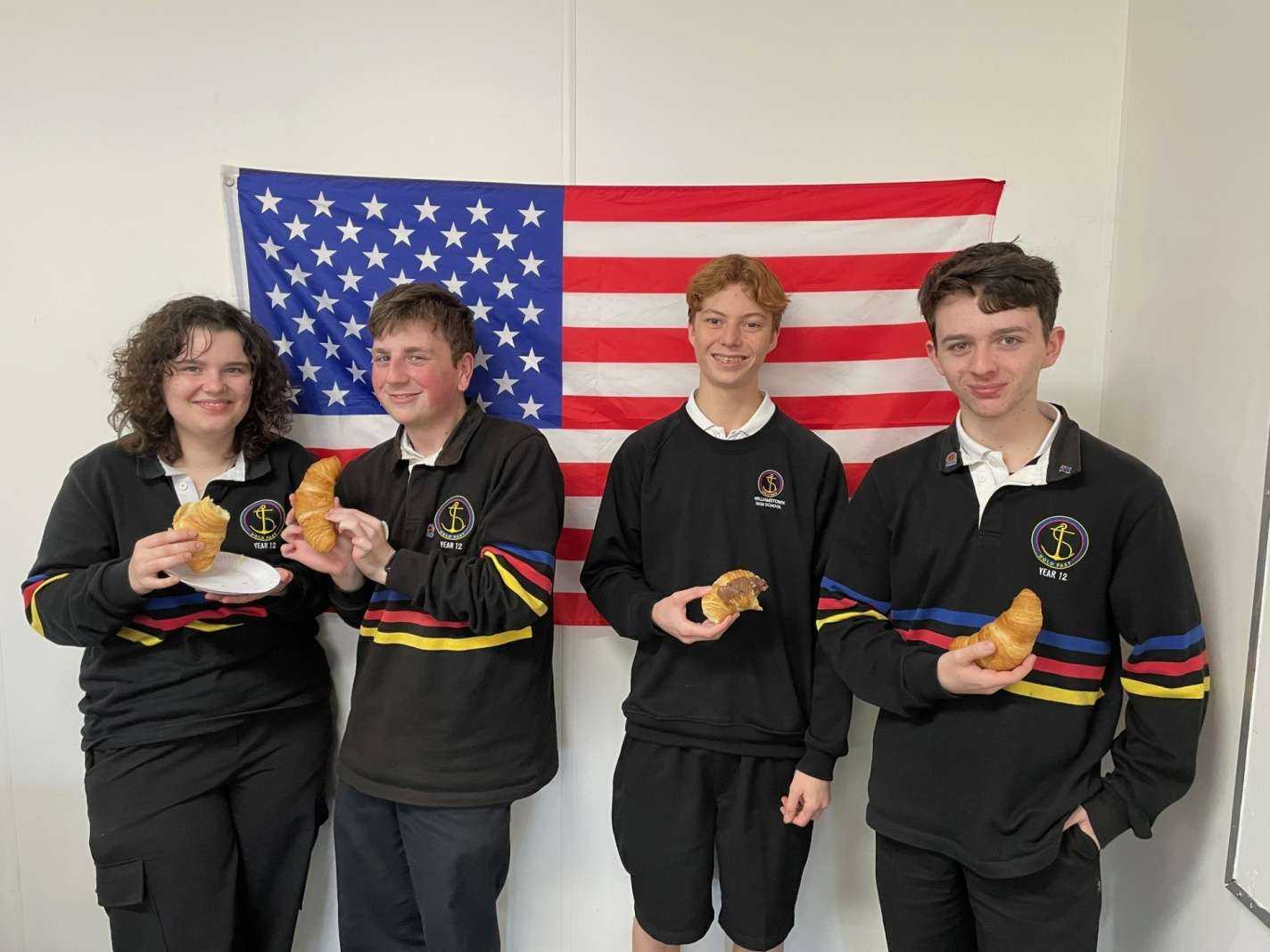 History students enjoy croissants and the Stars and Stripes in class during a joint commemoration of US Independence Day and France’s Bastille Day.