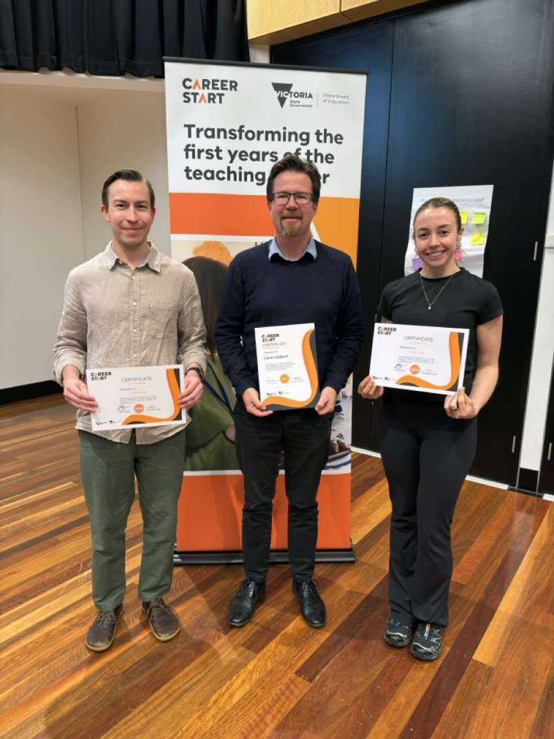 “Liam (left) and Michelle (right)”, receiving their Career Start completion certificates.